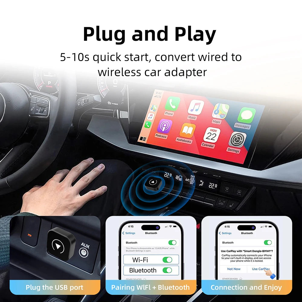 Adaptateur CarPlay & Android Auto Sans Fil 2-en-1
